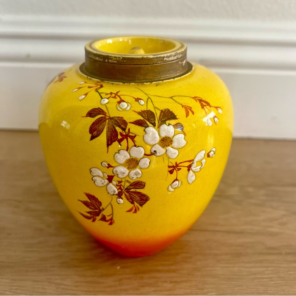 RARE Vtg Japanese Satsuma Yellow Cloisonné‎ Enamel Ginger Jar, Tea Caddy, Signed